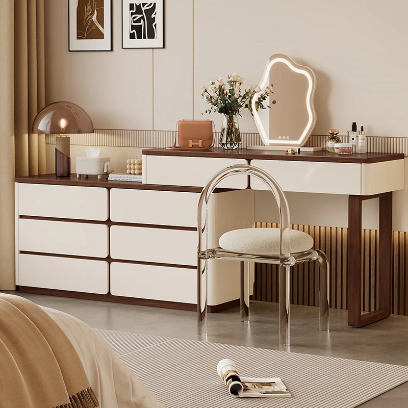 轻奢法式浪漫梳妆台卧室家用斗柜一体胡桃色简约可收纳化妆桌