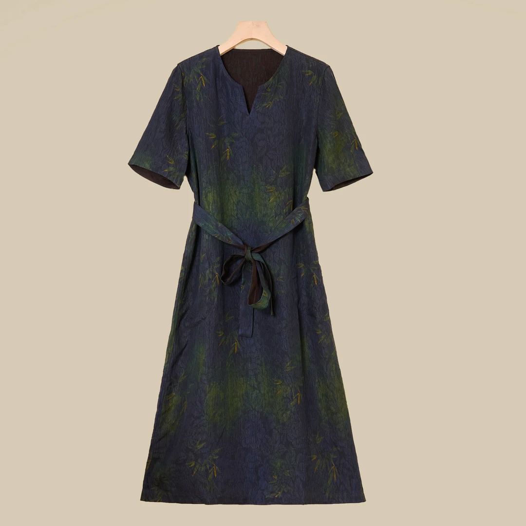 越老板 非遗香云纱 夏季新中式国风时尚扎染香云纱连衣裙99292