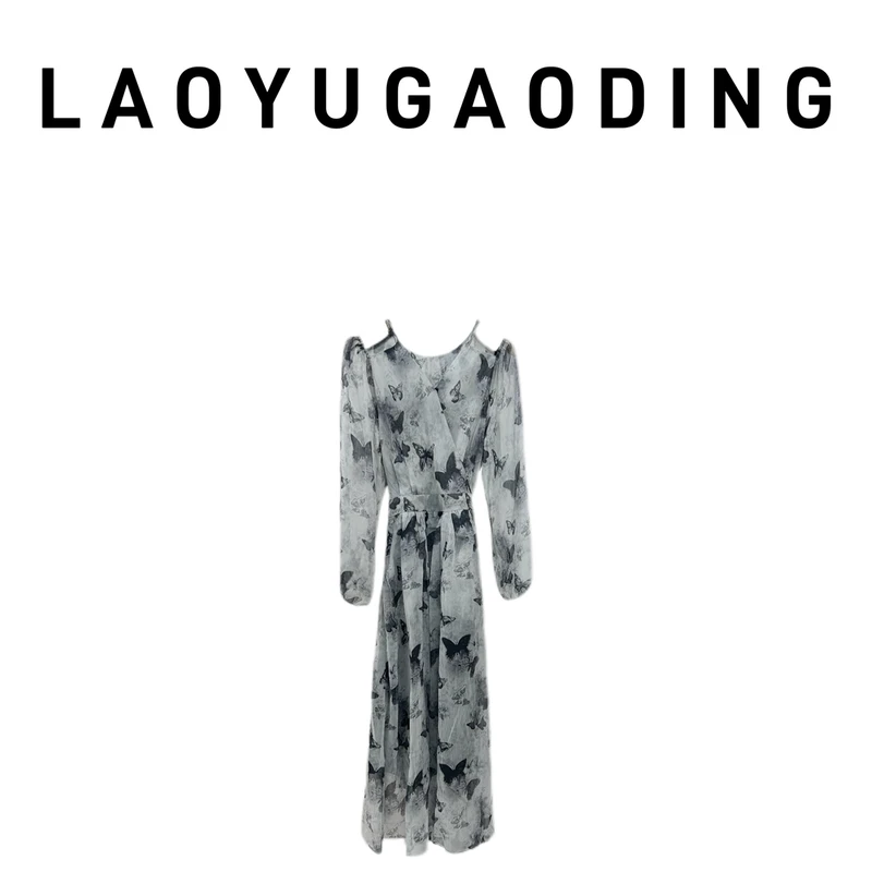 【LAOYUGAODING】高品质-022水墨蝴蝶清凉连衣裙优雅显瘦气质长裙