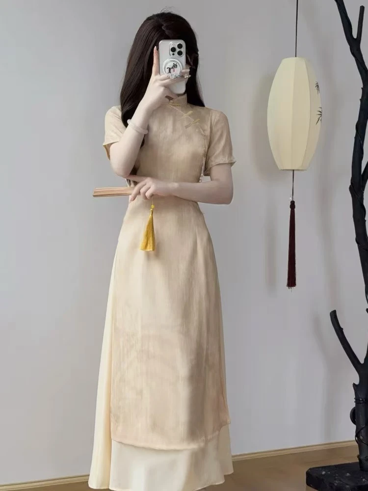 0717 【夕霞】 黄色 渐变 奥戴 旗袍