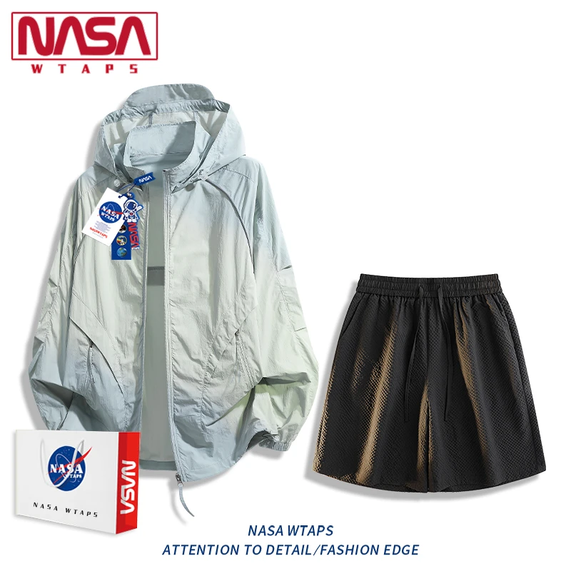 NASA WTAPS防晒衣套装男款新款夏季防紫外线防晒服运动休闲两件装