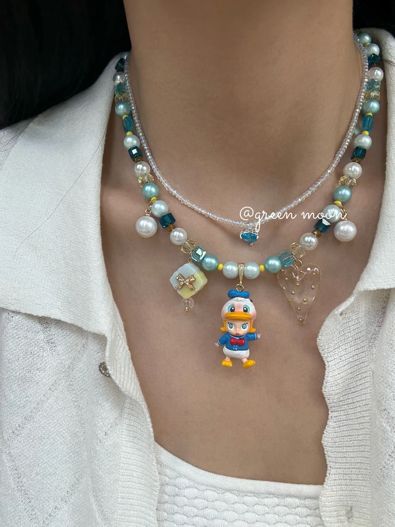 非金属仿珍珠项链 【风彩底色】甜酷辣妹蓝色茉莉ins项链可爱锁骨链