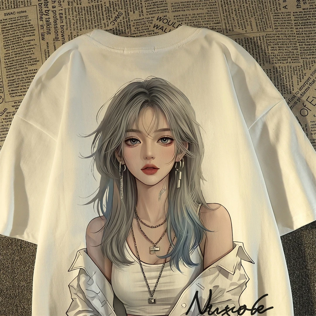 复古男士t恤短袖百搭男女同款日韩流行人物夏宽松甜酷风2025上衣