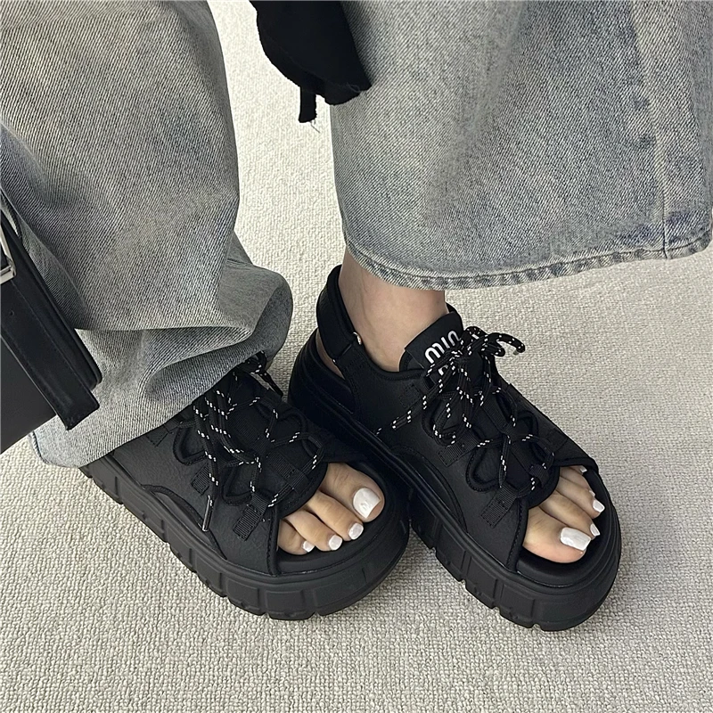 栢香妮BAHONGLY露趾凉鞋女2025夏季新款小个子厚底增高运动凉拖鞋