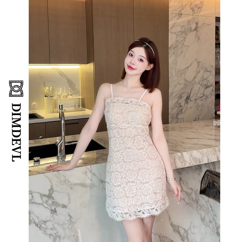 DIMDEVL/汀黛法式轻奢纯欲花朵水溶软蕾丝夏季性感镂空收腰睡裙