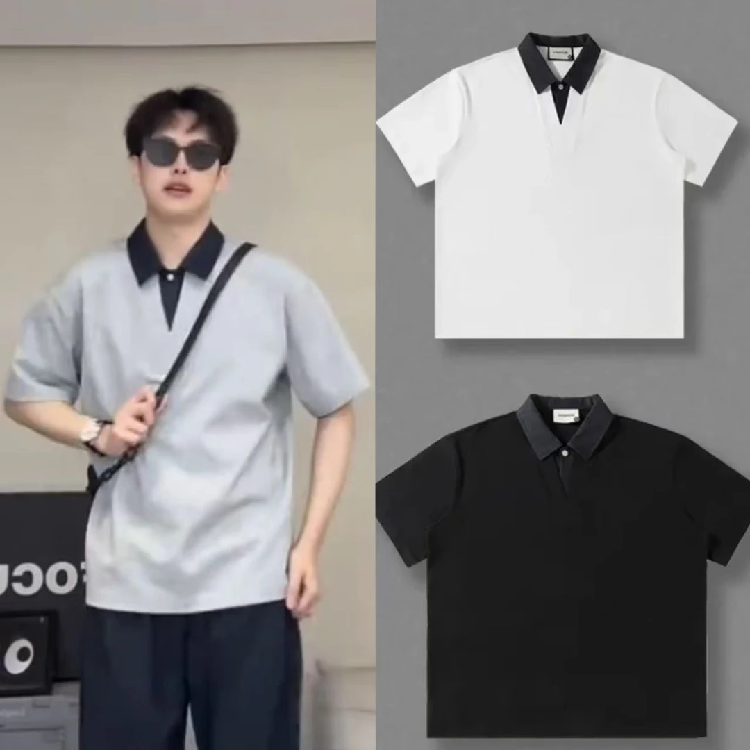 国潮凉感面料撞色牛仔领polo衫男设计款轻奢上衣