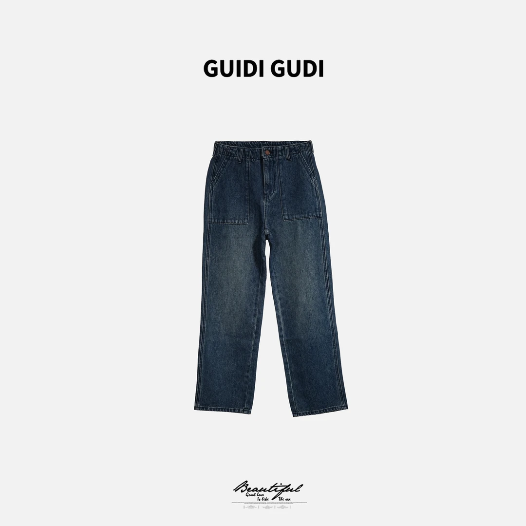 GUIDI GUDI【南柯一梦】纯棉重工休闲牛仔裤/黄加蓝
