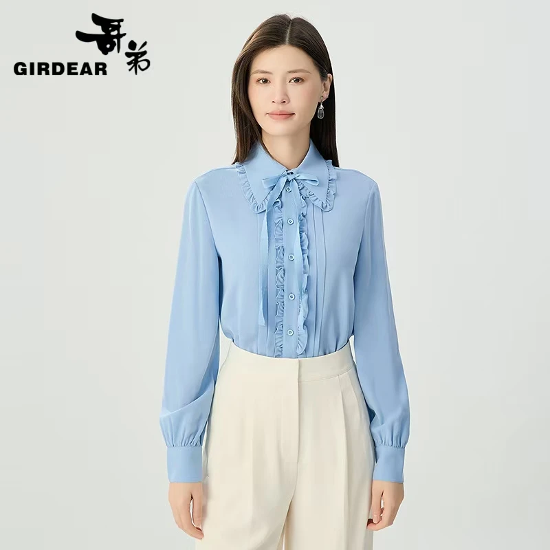 GIRDEAR/哥弟1300973时尚春季百搭长袖女士小众木耳哥弟法式通勤