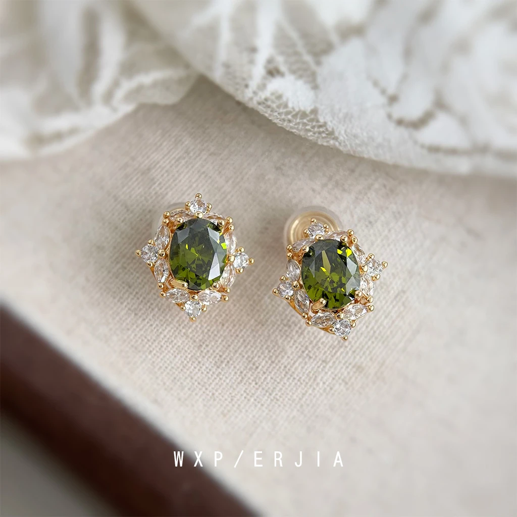 纯铜耳饰 无耳洞|气质菱形微镶锆石镀真金蚊香盘耳夹法式轻奢高