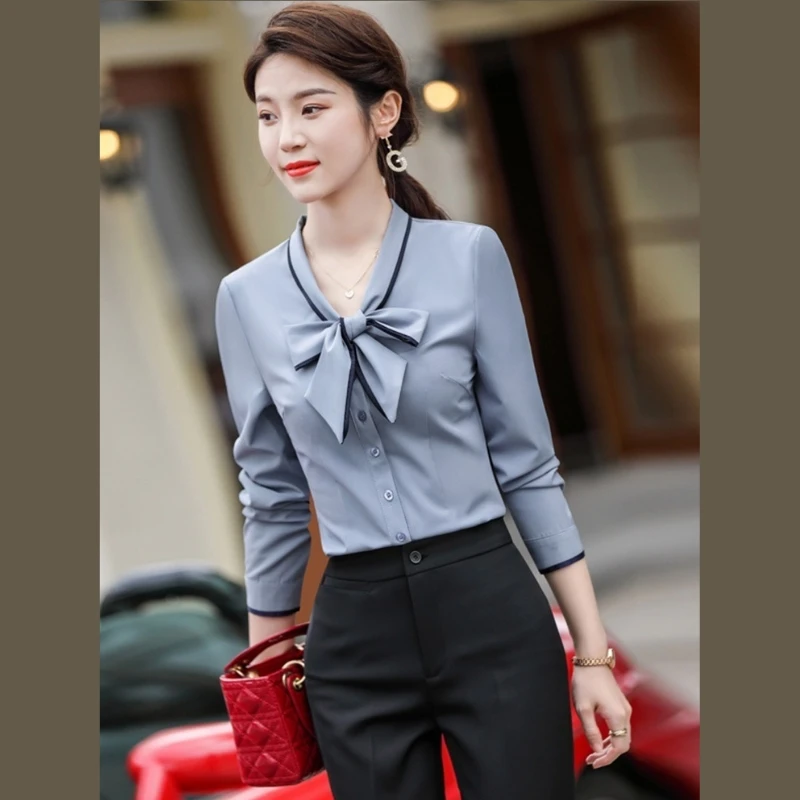 职业衬衫女上衣夏季短袖蝴蝶结气质餐饮服务员酒店前台工作服