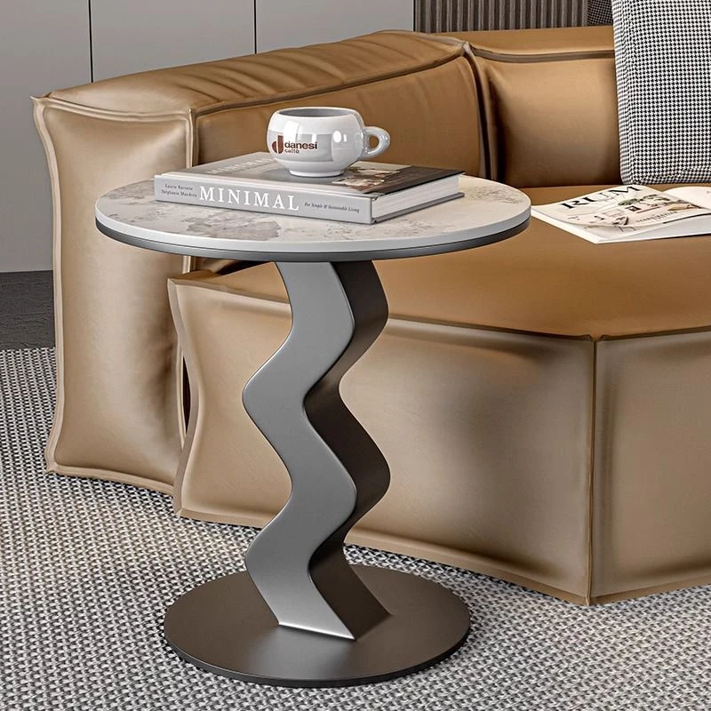 意式轻奢岩板边几茶几客厅沙发边桌简约角几阳台小圆桌小茶几创意