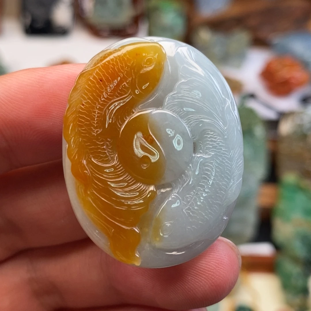 颈饰未镶嵌翡翠缅甸天然翡翠太极鱼