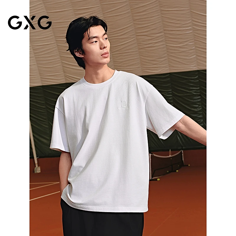 GXG男装 圆领T恤纯色简约短袖针织 2025年夏季新品#G25X442125