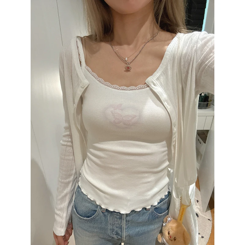 【蝴蝶印花】爱心蕾丝吊带背心1035