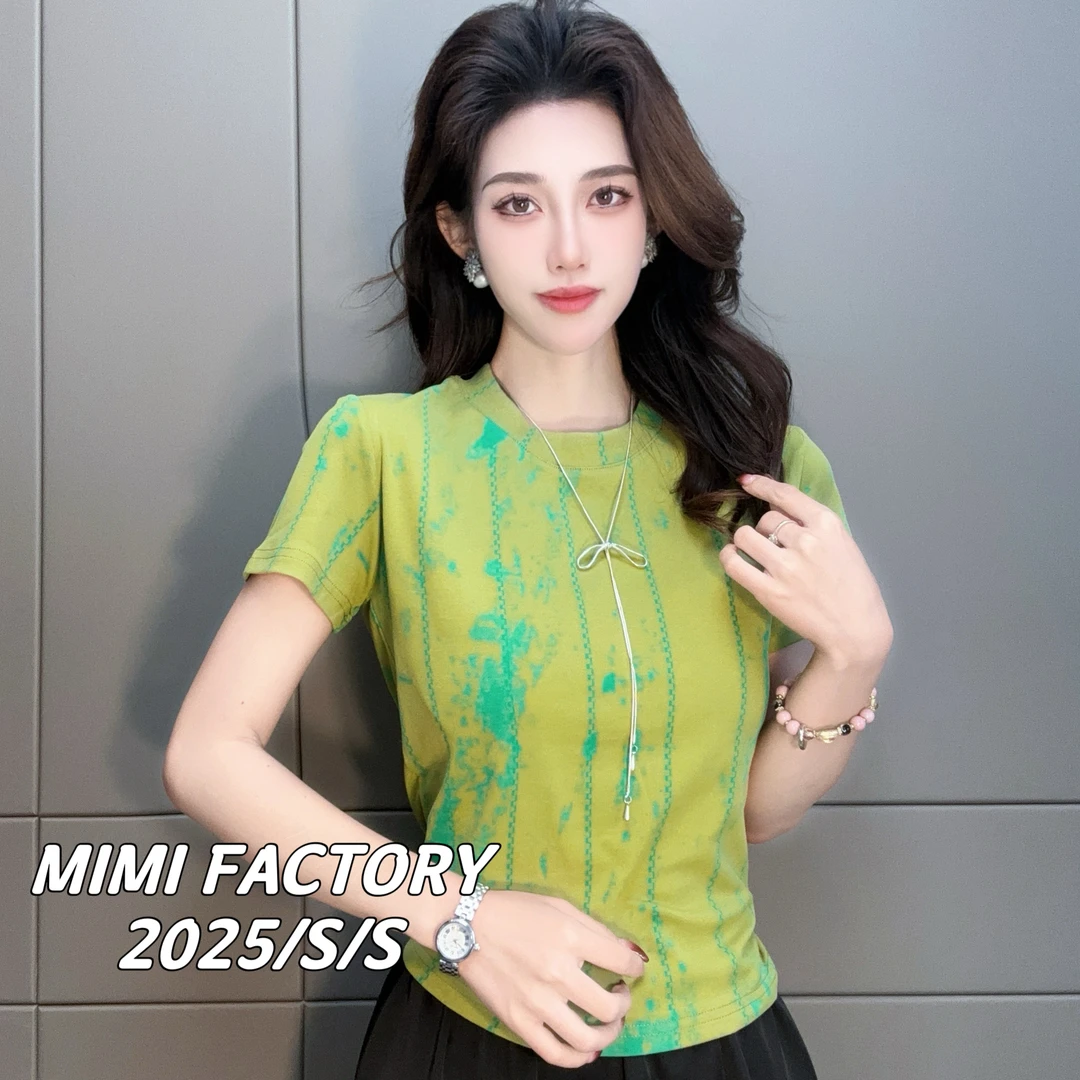 2025夏季新款 欧货满印短袖T恤女修身显瘦时尚百搭上衣5401#