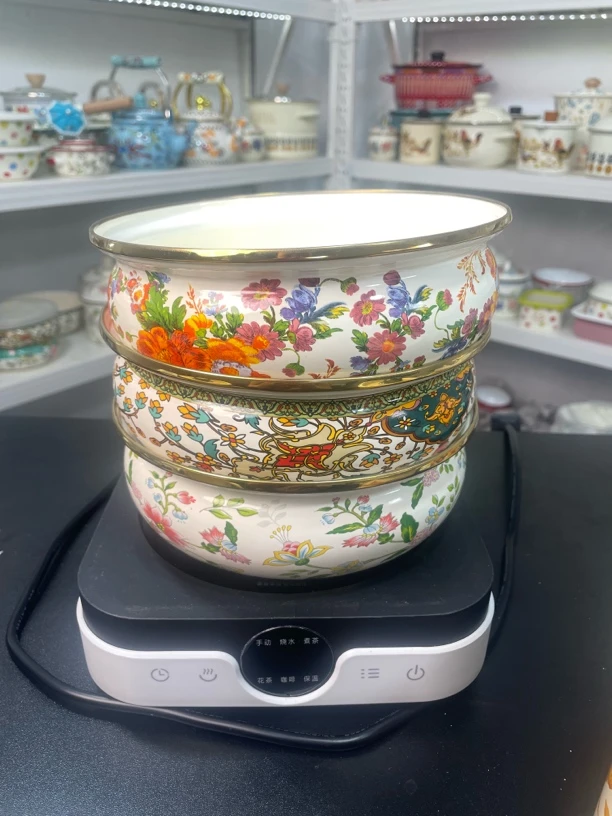 家用特大号珐琅彩金边元宝搪瓷盆厨房和面盆加厚可加热汤盆元宝盆