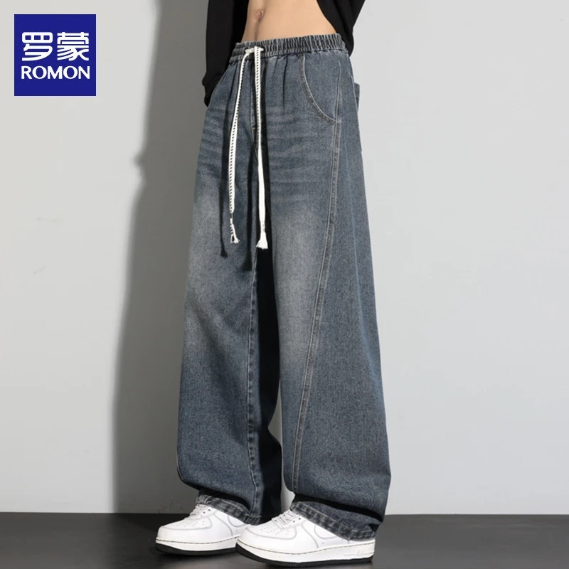 罗蒙牛仔裤男士2025年秋季新款宽松直筒弹力休闲慵懒风长裤子男裤
