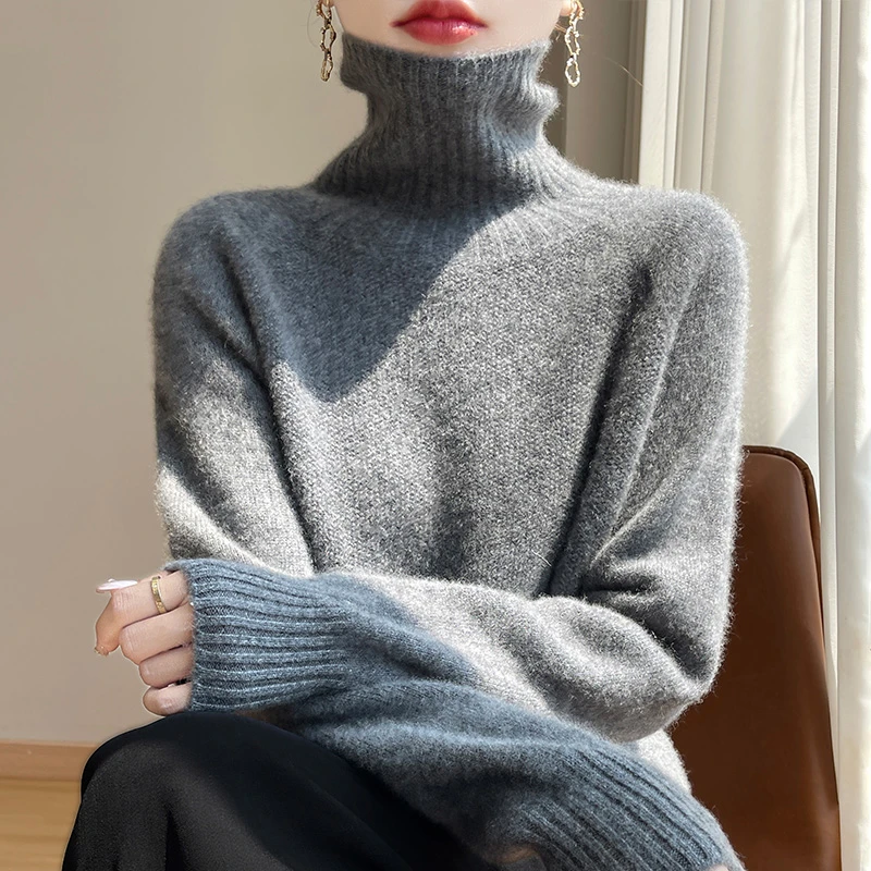 设计师款~一线成衣100%纯山羊绒衫女高领宽松休闲针织打底 NSY224
