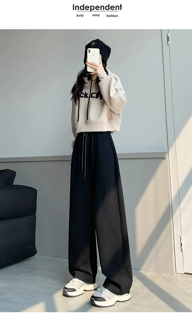 镰刀裤宽松休闲裤阔腿裤春秋百搭学生韩版黑色显瘦小个子高腰春季