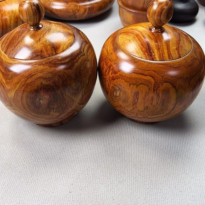 未**术越南黄花梨茶叶罐一对