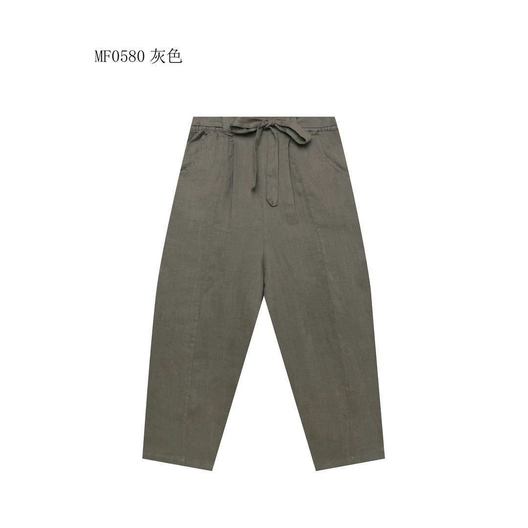 【麻訪家】MF0580灰色复古文艺简约松紧腰百搭显瘦休闲哈伦裤