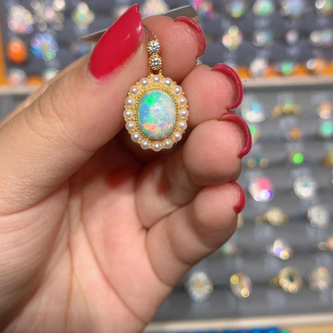 银S925镶嵌欧泊欧泊吊坠l