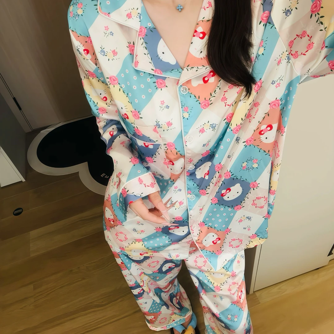 200斤胖妹大码冰丝睡衣女款春秋季一整套装胖mm宽松家居服可外穿