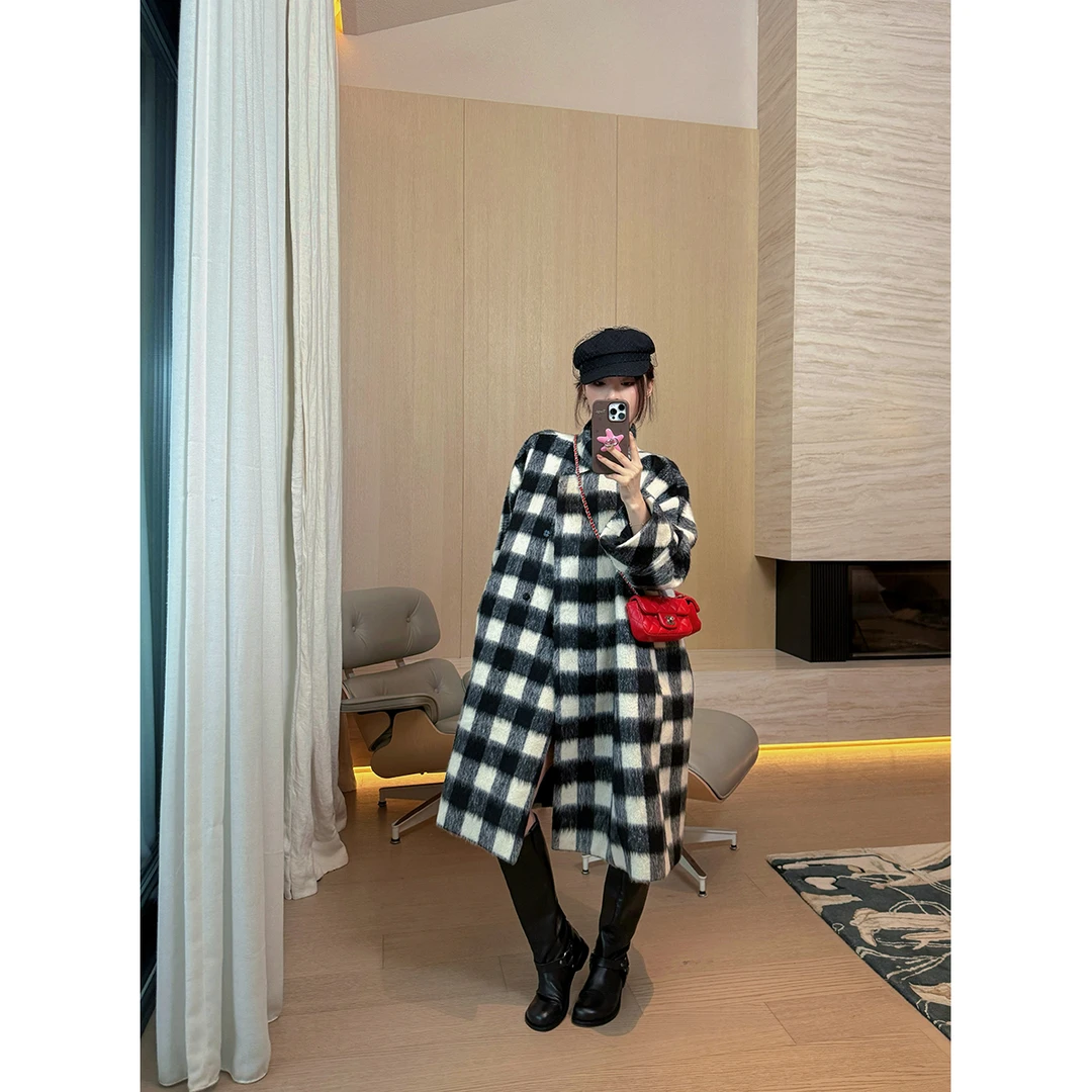 FORNI 苏格兰格调 方格毛呢外套复古撞色格纹显瘦气质上衣