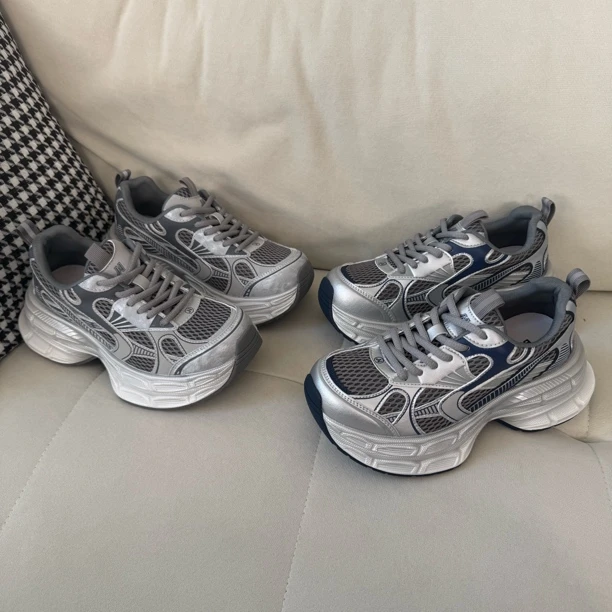 老张兄弟 25秋季女版厚底双网 增高基础时尚百搭老爹鞋BY933-2