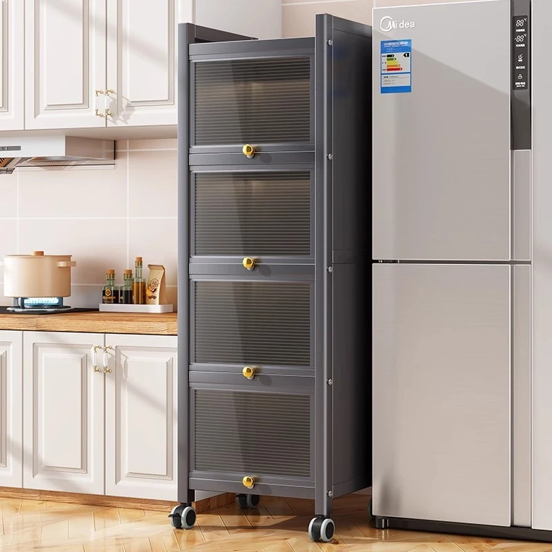 厨房夹缝置物架子落地多层锅具收纳柜微波炉多功能橱柜窄缝储物柜