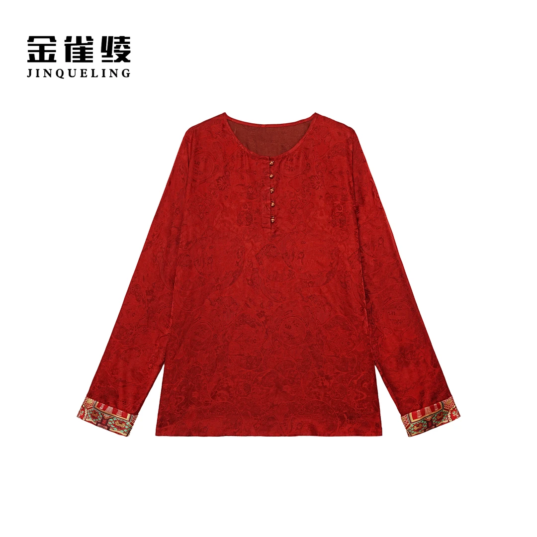 金雀绫【丹凤朝阳】100桑蚕丝红云纱中式国潮加宽加大衬衫SZA3SW773