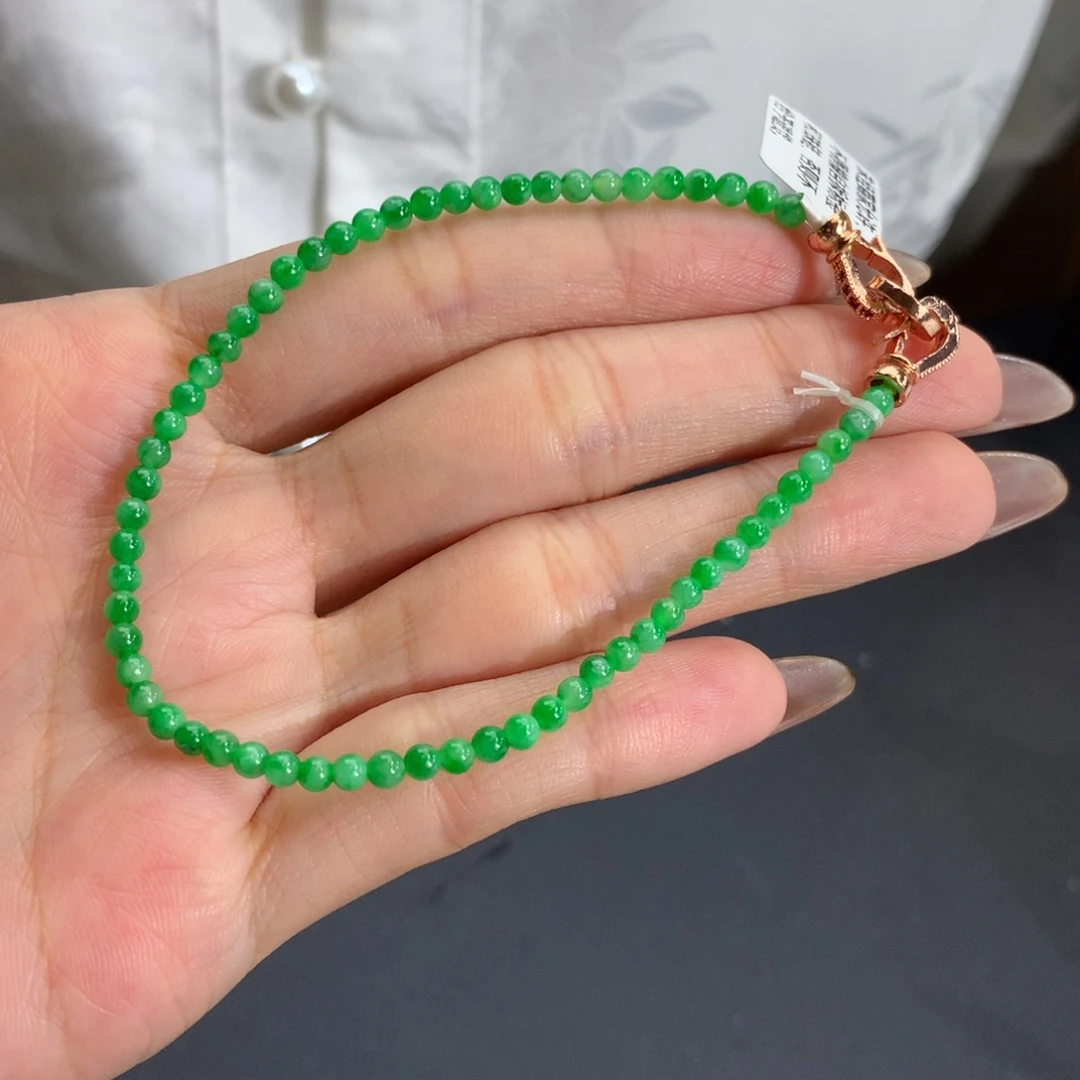 翡翠未镶嵌手串卡3细润阳绿小米手串
