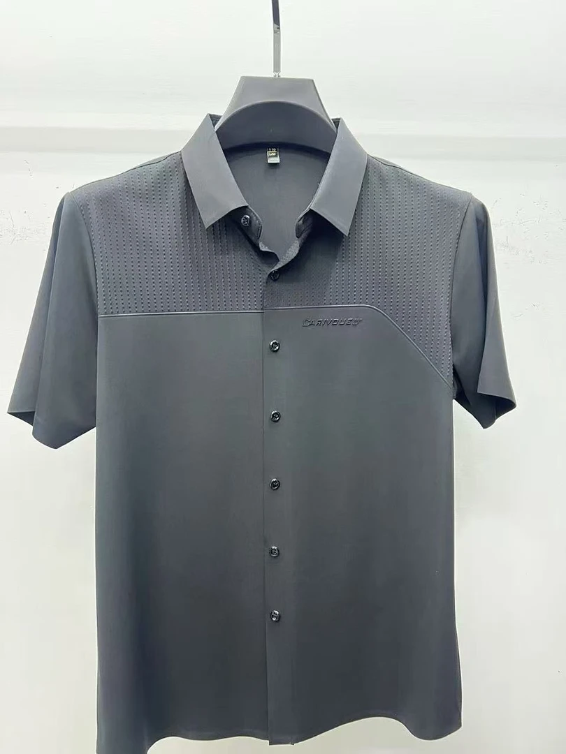 112定位泡泡花衬衫短袖中年男士商务休闲时尚薄款无痕职业衬衣