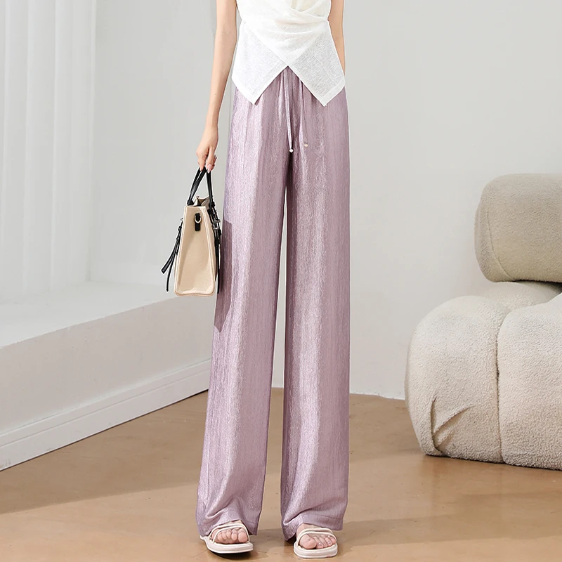 醋酸面料裤子女夏季薄款冰丝速干凉凉裤千金清冷感直筒窄版阔腿裤