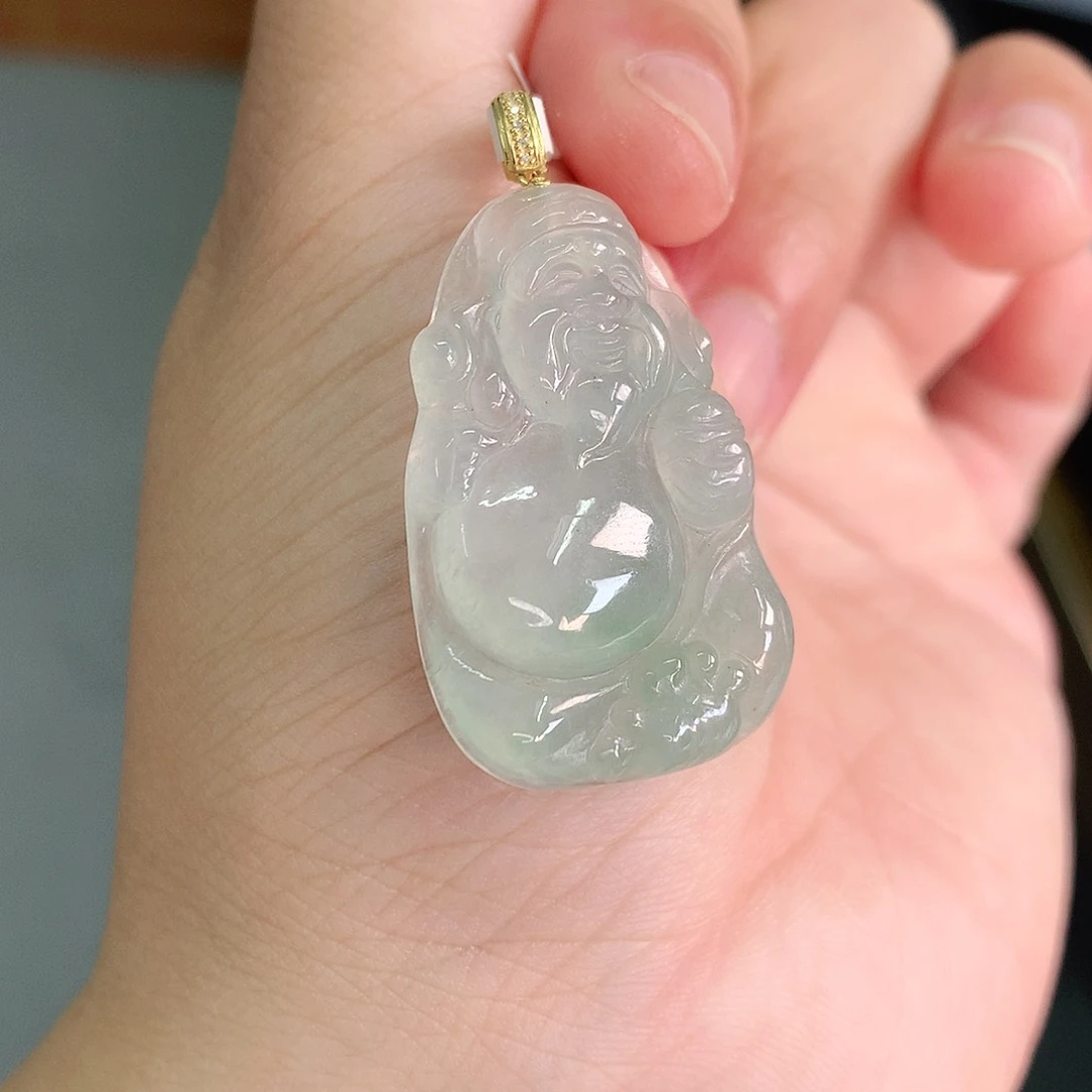翡翠18K金镶嵌颈饰冰晴财神爷33-21-5