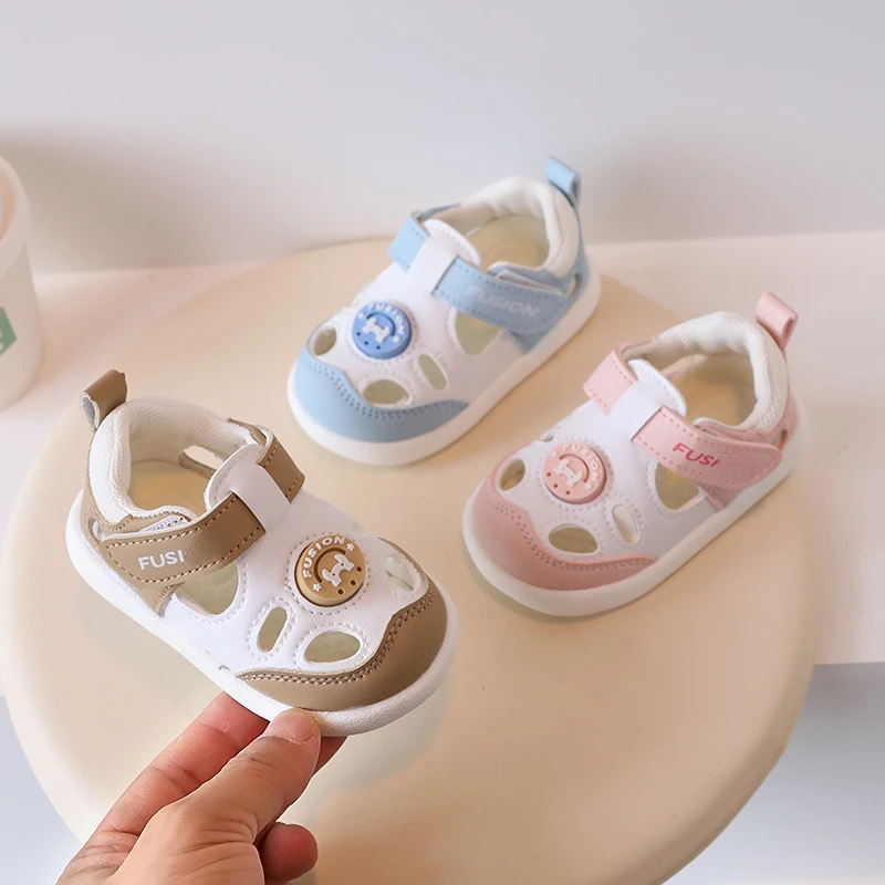 新款夏季软底宝宝凉鞋机能鞋1-3岁防滑包头男女童透气皮面学步鞋