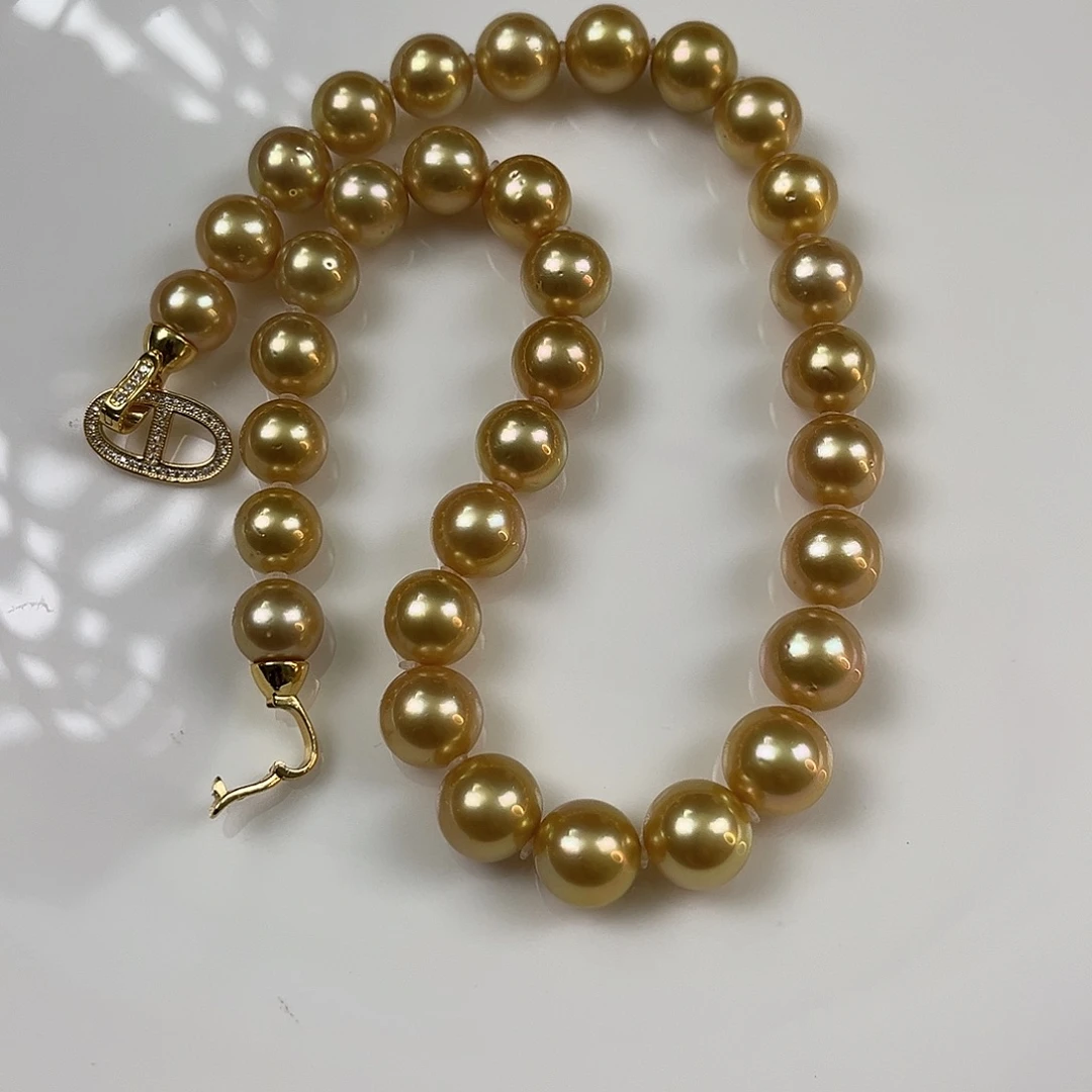 淼***林颈饰海水珍珠银S925镶嵌浓金茶金11-13