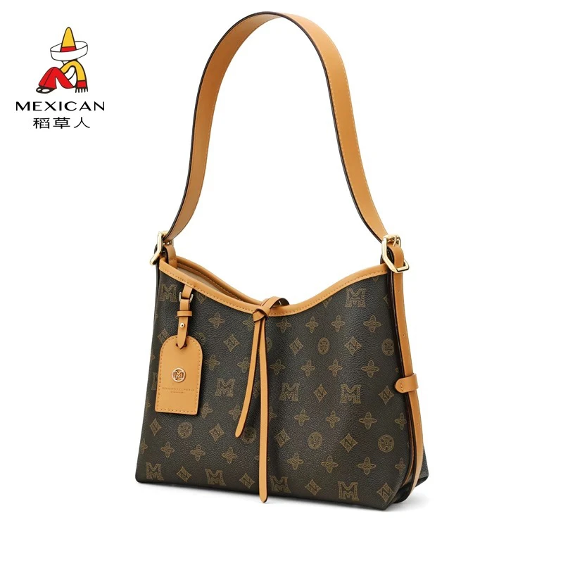 稻草人新款经典印花单肩包斜挎包大容量通勤女包托特包百搭休闲包