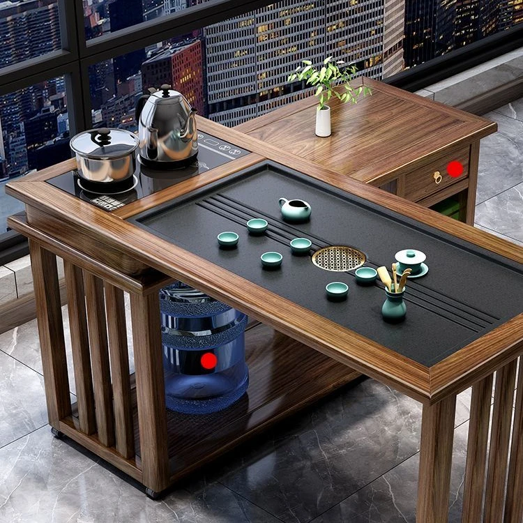2025全新款移动旋转茶桌茶台阳台小户型桌椅组合中式实木茶几泡茶