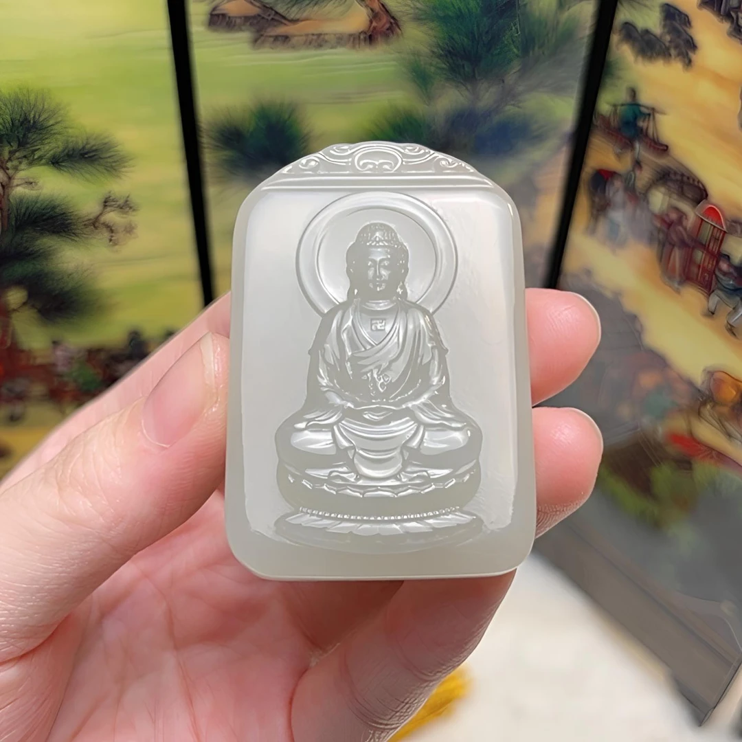 天然和田玉大日如来生肖羊双面精工雕刻男女同款