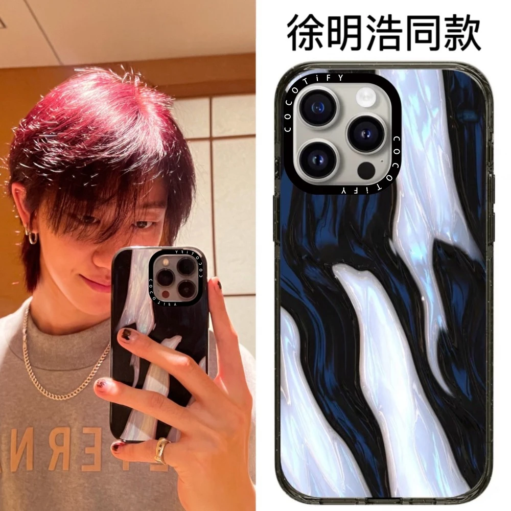 CASETi联名徐明浩同款蓝黑大理石水墨花瓣苹果iPhone16Pro适用16P