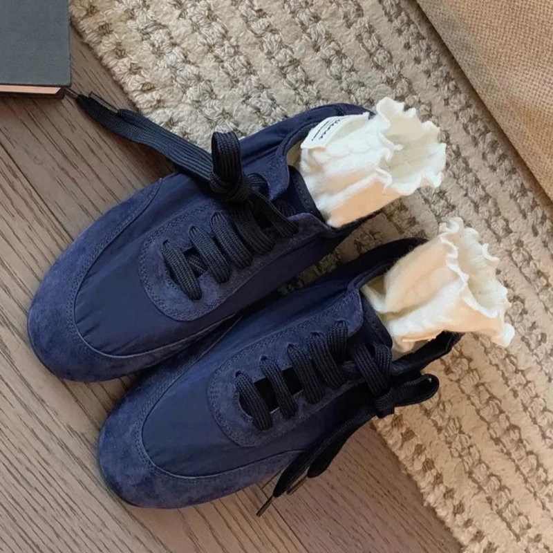 欧洲站2025春季新款拼色舒适休闲运动鞋真皮平底复古真皮德训鞋女