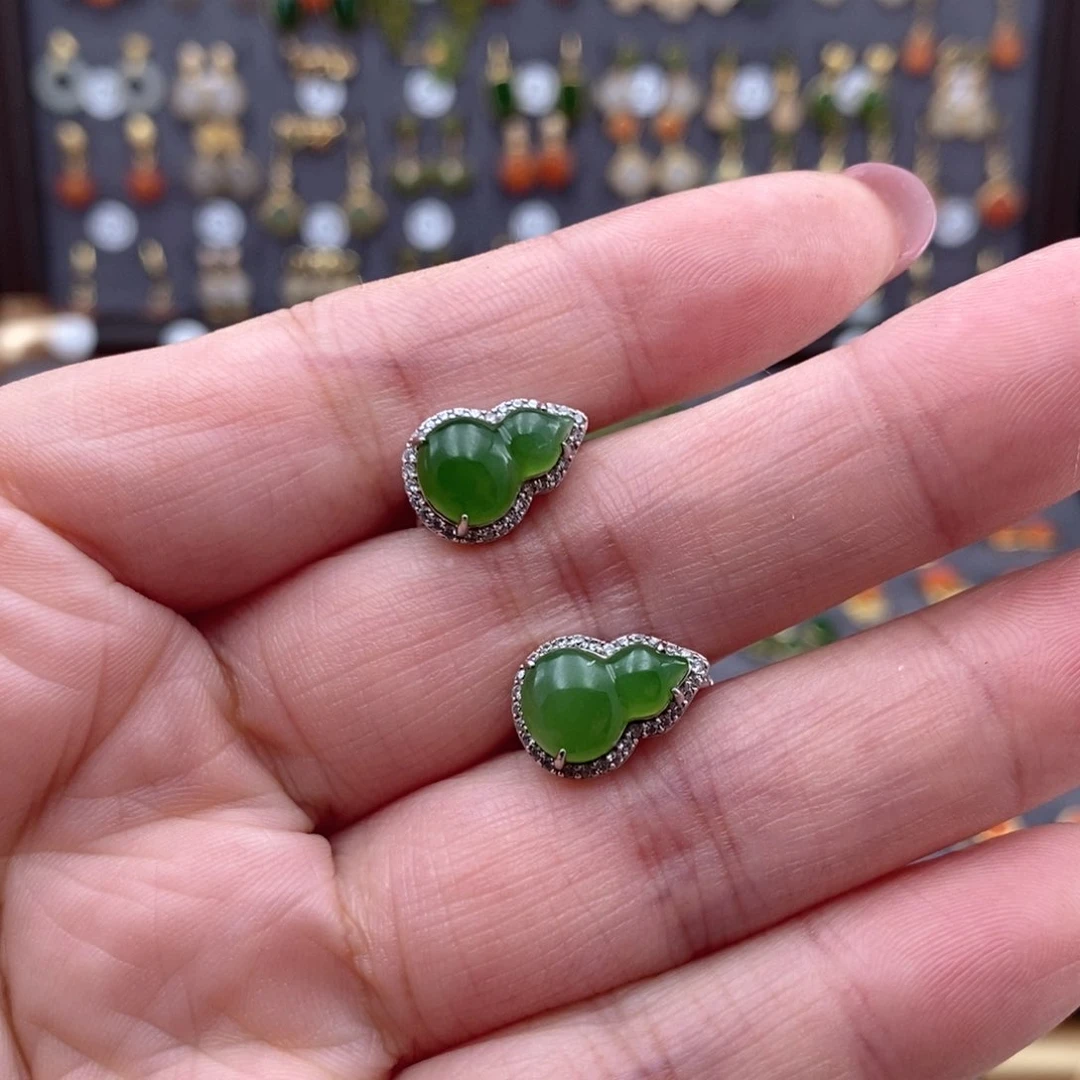 银S925镶嵌和田玉耳饰