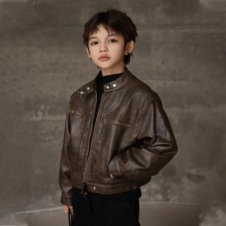 【现货】儿童外套皮衣2025设计师韩版童装洋气男女童春秋款皮衣夹克