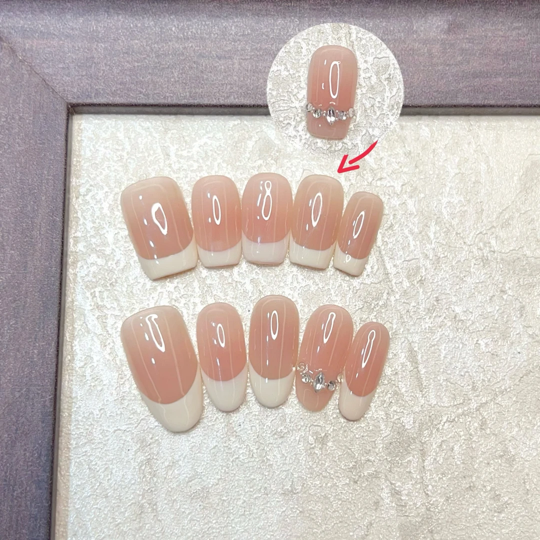 【白边法式】手工穿戴甲法式猫眼显白气质-小众设计师（十二甲）