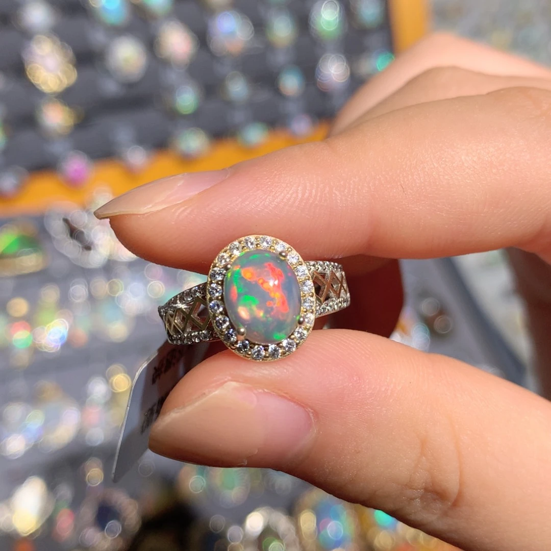 银S925镶嵌欧泊欧泊戒指t