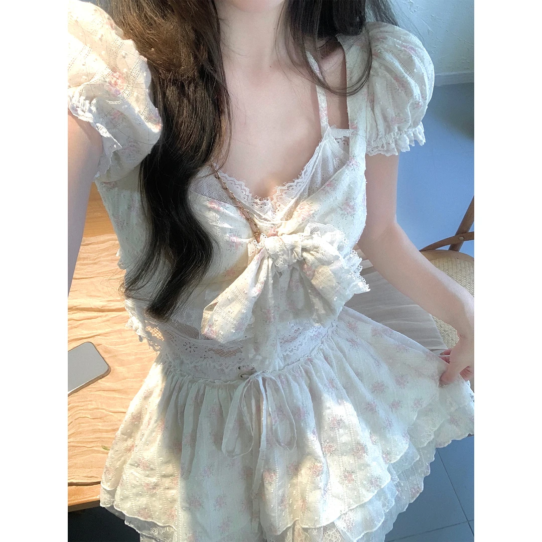 THETURE 现货库存闪电发甜花晕晕套装裙