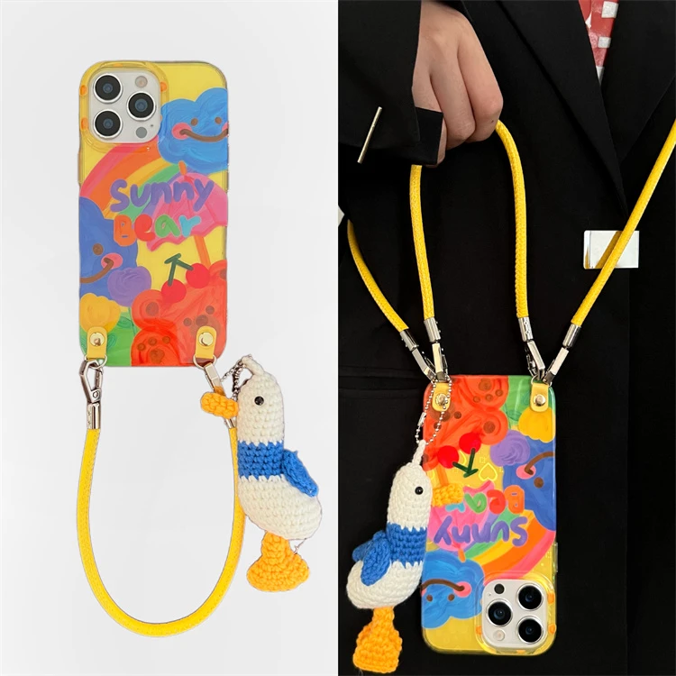 多巴胺彩虹油画斜挎适用苹果16promax手机壳iPhone15promax防摔14