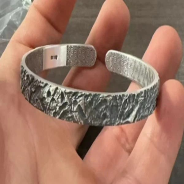 925银手镯 做旧石纹手镯 首饰