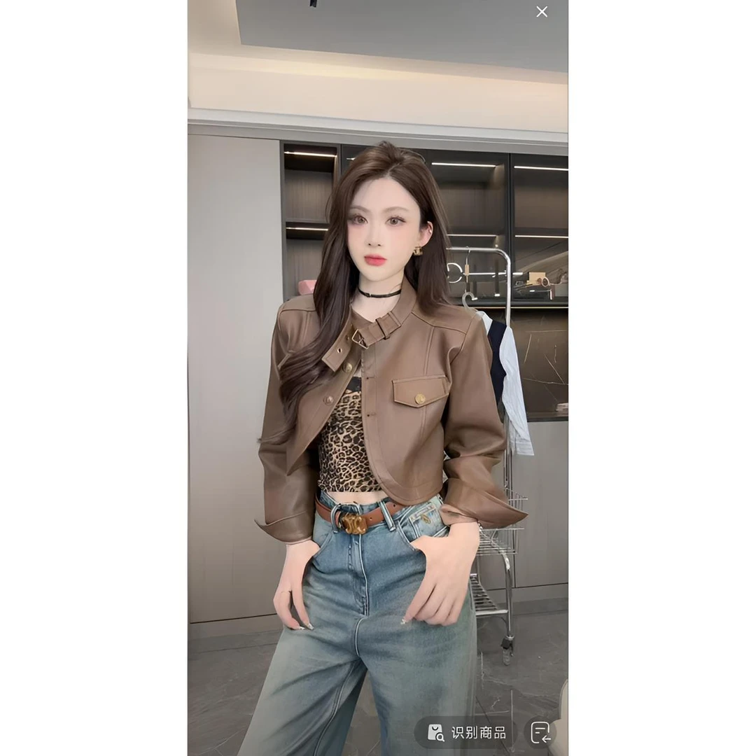 睿夕【怀旧胶片】立领美式复古机车夹克皮衣短外套